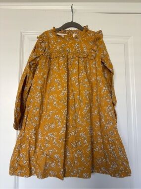 Edgehill Collection Girls Mustard Yellow Floral Long Sleeve Dress Size 6